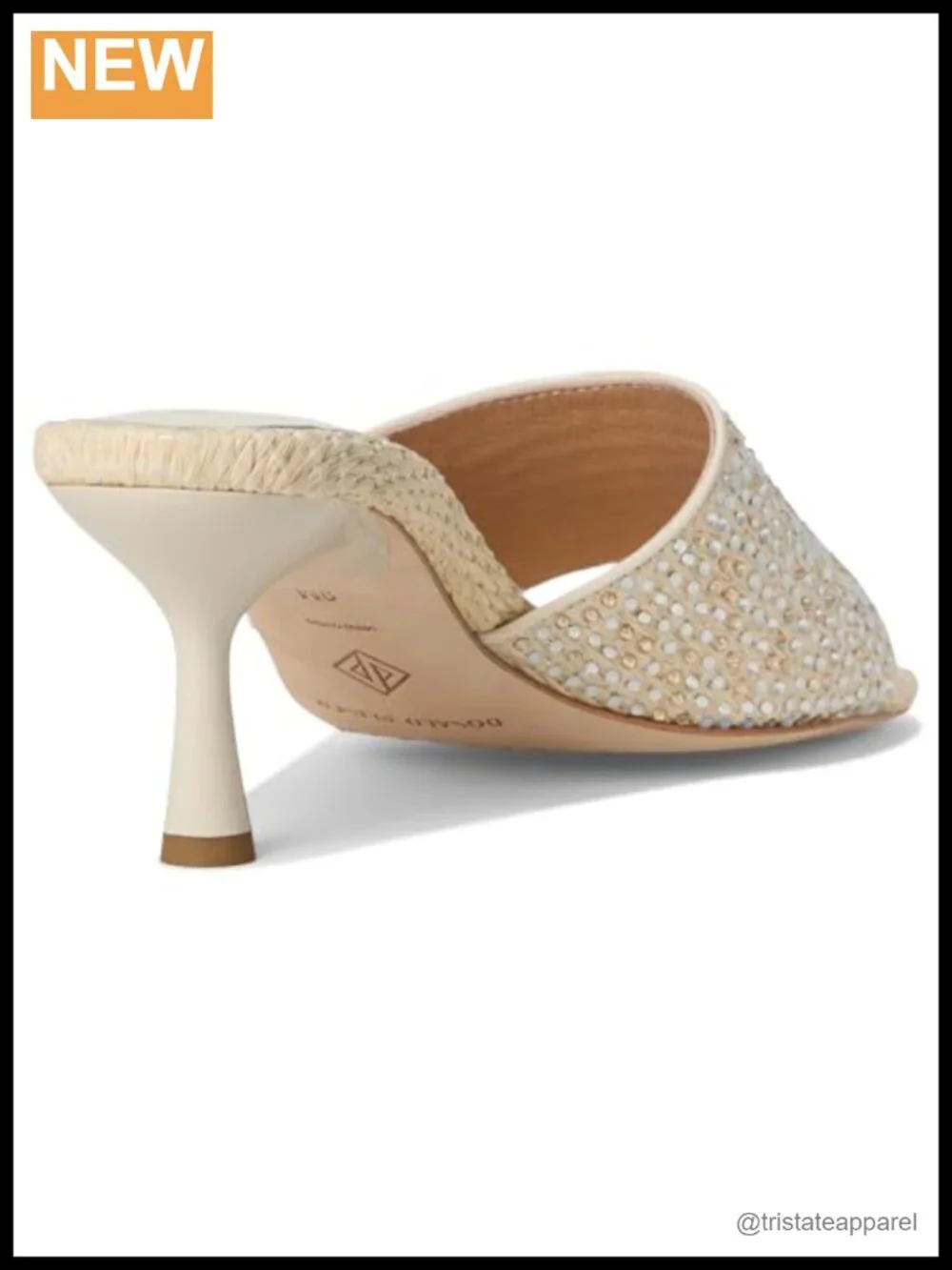 Beaded Woven Raffia Slide Sandals with Kitten Heel